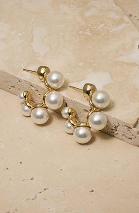 Untamed Petals Cassandra Pearl Hoops in Gold at Nordstrom