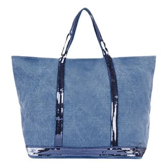 Vanessa Bruno Blauwe Pailletten Linnen Shopper - Dames - Shoppers - Blauw - ONE Size - Linnen - Tassen