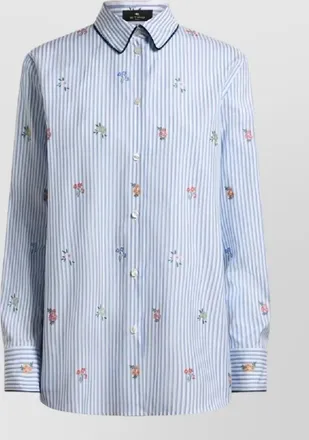 Etro striped floral embroidered cotton shirt