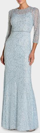 Mac Duggal Embellished Lace Column Gown