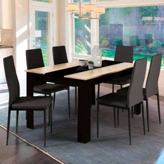 IDMarket Georgia Mesa De Comedor Para 6 Personas, Negra E Imitaci&oacute;n Haya 140 X 90 Cm