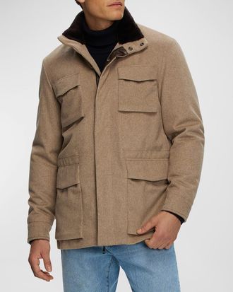 Gorski Mens Fabric Jacket With Lamb Shearling Collar