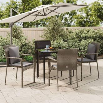 vidaXL Vidaxl - Set Comedor Jard&iacute;n 5 Pzas Y Cojines Rat&aacute;n Sint&eacute;tico Negro Gris