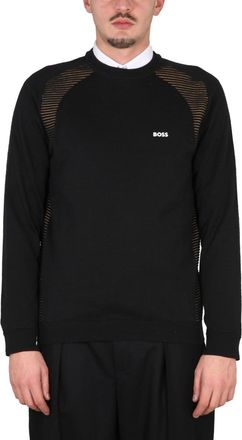 BOSS Black Sheer Striped Panel Cotton Sweatshirt