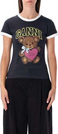 Ganni Black Cropped Teddy Cotton T-shirt