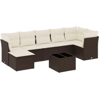 vidaXL Set Sof&aacute;s De Jard&iacute;n 8 Piezas Y Cojines Rat&aacute;n Sint&eacute;tico Marr&oacute;n Vidaxl