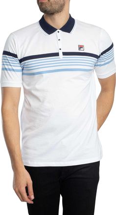 Fila Fila Mens Francis Yarn Dye Stripe Polo Shirt, White/Navy/Vista Blue, XXL