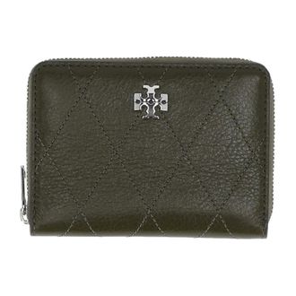 Tory Burch Accessoires, Dames, Groen, ONE Size, Leer, Small Charlie Quilted Zip-Around Portemonnee
