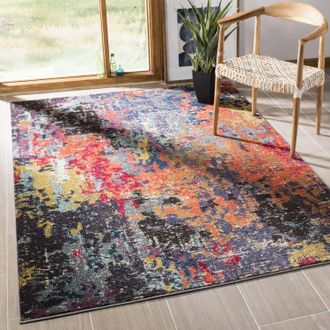 Safavieh Monaco Machine Made Area rug, Blue / Orange Contemporary Style Easy Care