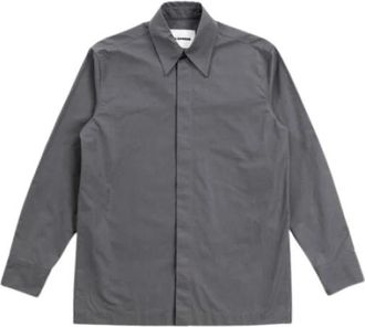 Jil Sander Grijze Katoenen Poplin Overhemd Wijde Snit - Heren - Casual Overhemden - Grijs - L - Katoen - Overhemden