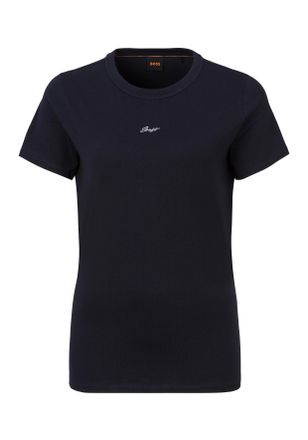 Boss Orange by Hugo Boss T-Shirt BOSS ORANGE Elogo Premium Damenmode, Damen, Gr. XS (34), blau (dunkelblau 408), Single Jersey, Obermaterial: 100% Baumwolle, unifarben, regula