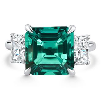 Pompeii3 8Ct Asscher Cut Emerald & Diamond Ring 14k Gold or Platinum Lab Grown