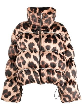 Philipp Plein leopard-print puffer jacket - women - Polyester - M - Neutrals