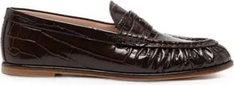 Stuart Weitzman Schoenen, Dames, Bruin, 37 1/2 EU, Leer, Krokodillenleren Loafers