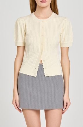 Wayf Sandra Cable Short Sleeve Cardigan in Cream at Nordstrom, Size X-Small