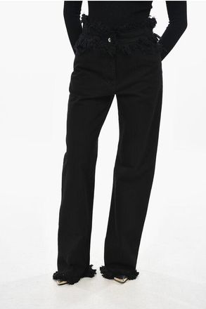 Ferragamo Straight-Fit Cotton Jeans With 20cm Frayed Hems size 38