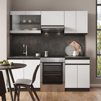 Vicco Mueble De Cocina R-line, Blanco/antracita, 200 Cm Forma De J