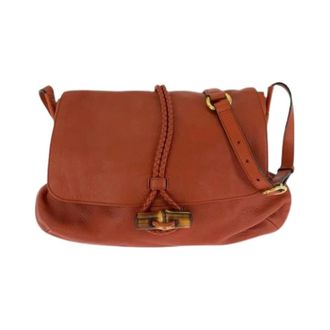 Gucci Pre-owned Cross Body Bags, female, Orange, Size: ONE SIZE Pre-owned Bamboo Leather Shoulder Bag