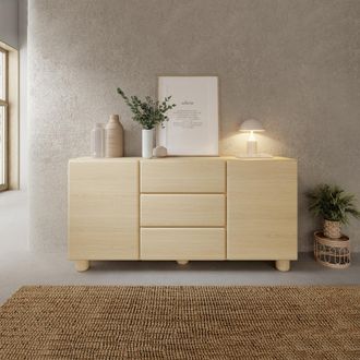 Dmora Credenza Hamonene, Aparador 3 Cajones, 2 Estantes, Puertas Batientes, Corredera, 160x38x80h Cm Roble Marr&oacute;n