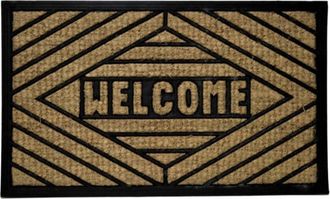 Imports Decor Welcome Coir Door Mat with Rubber Backing, Non-Slip Coconut Fiber Doormat, Geometric Design Indoor Outdoor Entrance Rug