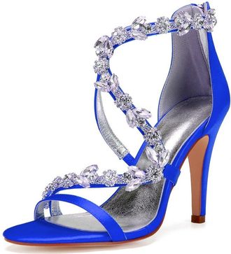 Generic Bridal Heels Womens Satin Open Toe Stiletto High Heels Wedding Shoes High Sandals for Prom, Party, Daily 10.5Cm,Blue,4 UK