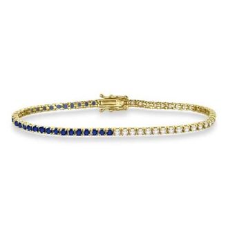 Allurez Lab Grown Diamond & Blue Sapphire Eternity Tennis Bracelet 14K in Yellow Gold at Nordstrom, Size 7