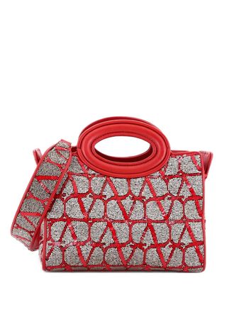 Valentino Garavani Le Troisieme Beaded Iconograph Fabric with Leather Mini tote bag - women - Other/Fabric/Leather - One Size - Red