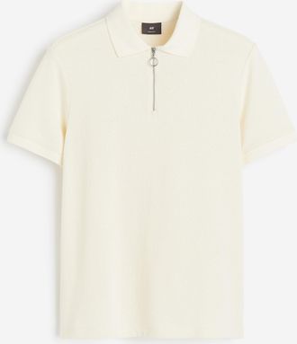 H&M Poloshirt mit Zipper in Regular Fit - White