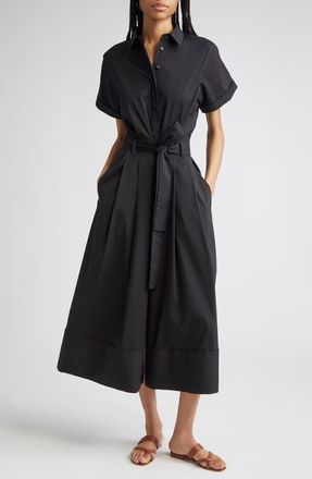 Lafayette 148 New York Cotton Blend Poplin Belted Shirtdress in Black at Nordstrom, Size X-Large