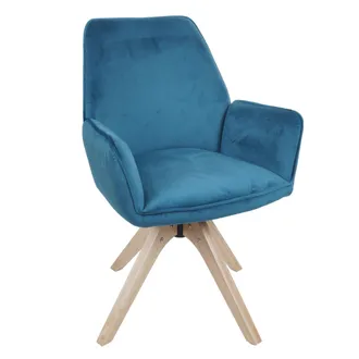 Hhg [non Utilizzato] Sedia Per Sala Da Pranzo Hhg-384, Con Braccioli, Seduta Girevole, Velluto Mvg, Azzurro Blu