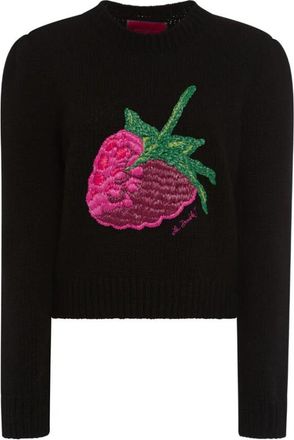 La DoubleJ Raffia Raspberry Sweater - Dames - Ronde hals truien - Zwart - L - Wol - Truien & Vesten