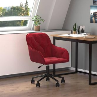 vidaXL Silla De Oficina Giratoria De Terciopelo Rojo Tinto Vidaxl