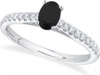 Allurez Oval Black Diamond Solitaire Engagement Ring 14K White Gold (0.59ct)