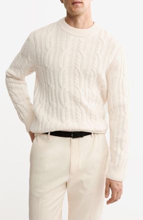 Mango Wool Cable Sweater in Ivory White at Nordstrom, Size Medium