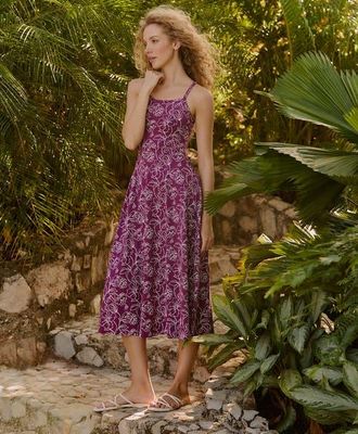 Pact Fit & Flare Midi Dress in Looking Glass Floral Sangria at Nordstrom, Size Medium