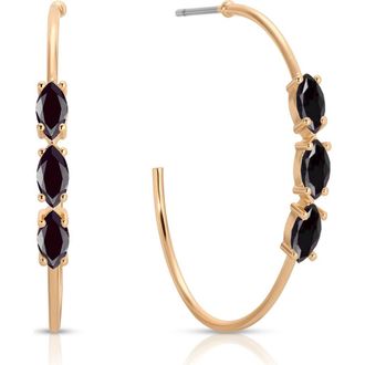 Ettika Triple Marquise Cubic Zirconia Hoop Earrings in Black at Nordstrom Rack