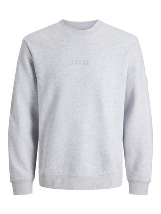 Jack & Jones Sweatshirt JACK & JONES JCOPOINT SWEAT BADGE CREW NECK BF, Herren, Gr. XL, wei&szlig; melange print:jj, angeraute Sweatware, Obermaterial: 72% Baumwolle, 28