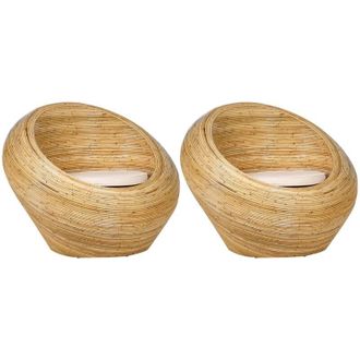 Beliani Set di 2 sedie da esterno e interno in vimini naturale con cuscini beige Maiori