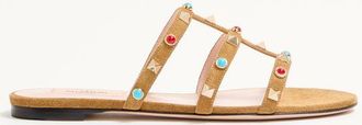 Valentino Garavani Rockstud Slide Sandal in Split Leather with Cabochon Stones Wo