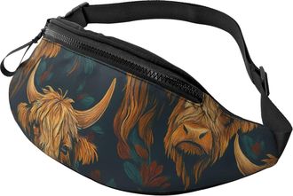 Generic Vintage Rustic Highland Cows And Flowers Chest Bag Belt Bag Lightweight Bumbags For Running Workout Sport 14X35Cm