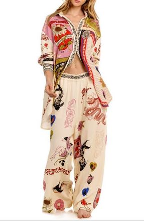 Agua Bendita Winter Matches Wide Leg Cover-Up Pants in White Multi at Nordstrom, Size X-Large