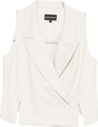 Emporio Armani Mouwloos Vest met Puntige Revers - Dames - Gillet - Wit - M - Leer - Kostuums