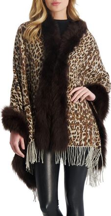 Gorski Cashmere Stole With Genuine Shearling in Brown Animal Print/houndsooth at Nordstrom