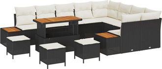 vidaXL Garden Sofa Set with Cushion 13 pcs Black Poly rattan Vidaxl
