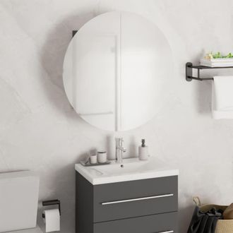 Berkfield Home Bathroom Cabinet with Round Mirror&LED Grey 47x47x17.5 cm