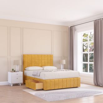 Sloomy California Divan Bed Base Slate Naples 2 Drawers 12 Footboard & 54 Floor Standing Headboard in Mustard | Size: Super King