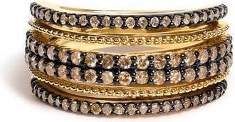 House of Brilliance 10K Yellow Gold Plated Sterling Silver 1.00 Cttw Champagne Diamond Multi Layer Band Ring in Yellow Gold Over Silver at Nordstrom
