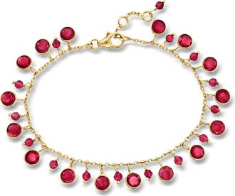 Ross-Simons Ruby Drop Bracelet in 18kt Gold Over Sterling