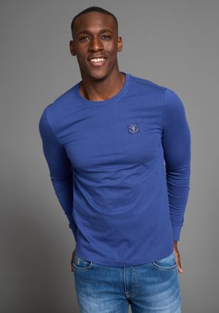 DELMAO Rundhalsshirt DELMAO, Herren, Gr. 4XL (68/70), blau, Single Jersey, Obermaterial: 100% Baumwolle, unifarben, Basic, Basic schmal, Rundhals, Rippb&uuml;ndch