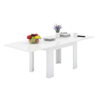 Dmora Mesa De Comedor Con Apertura Para Libros, Made In Italy, Consola Auxiliar De Cocina, Mesa Extensible, 90x90h75 Cm, Color Alerce Blanco Brillante, Con 